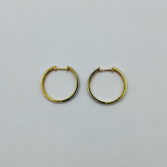 0.25 CT Natural Diamond Gold Plated Hoop Earrings - Picture 6 of 7